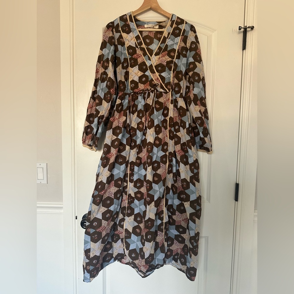 Christy Dawn Patchwork Long Sleeve  Patterned Dress - Medium